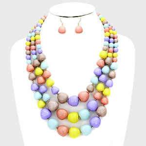 Three Layers Multi Color Bead Necklace Earring